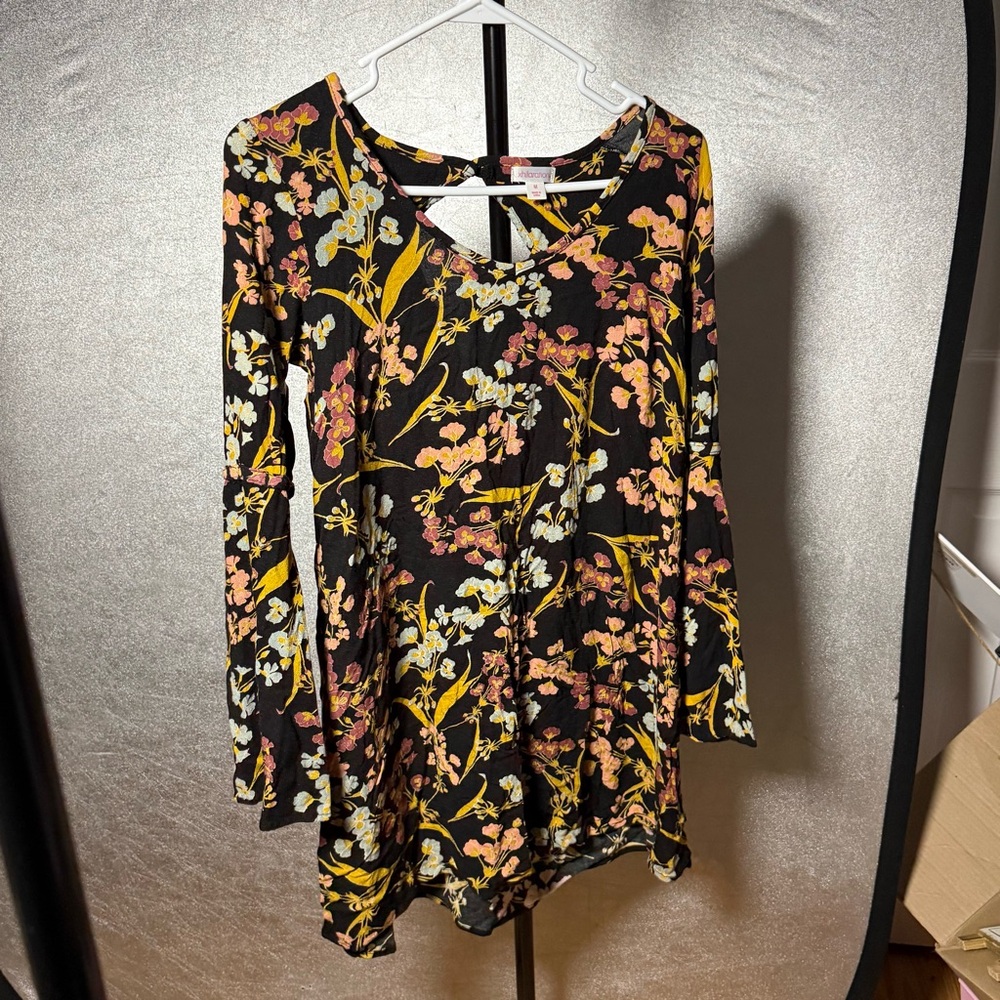Xhilaration Black and Yellow Floral Tunic